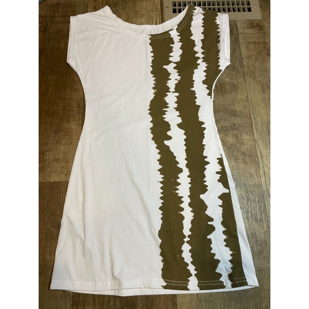 Shirt Dress Womens Small S White Golden Brown Accent Stripes